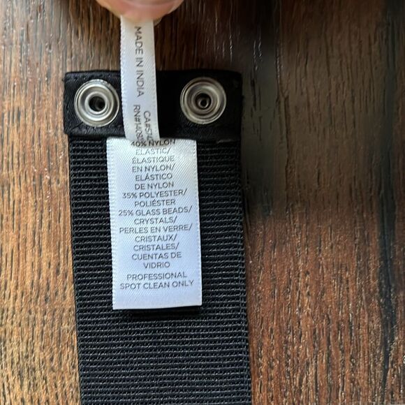 Loft Black Rhinestone Stretchy Belt Back Snap Closure Boho Minimalist - Picture 8 of 15